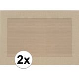2x Placemats beige/bruin geweven/gevlochten met rand 45 x 30 cm - Bruine placemats/onderleggers tafeldecoratie - Tafel dekken