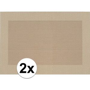 2x Placemats beige/bruin geweven/gevlochten met rand 45 x 30 cm - Bruine placemats/onderleggers tafeldecoratie - Tafel dekken