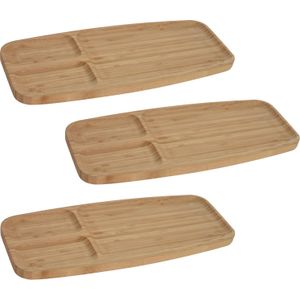 Bamboe Serveerplanken 3x stuks - 3-vaks rechthoekig - 39 cm