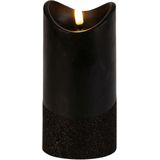 LED stompkaarsen - set 2x st - zwart - warm wit licht - wax - H15 en H17,5 cm