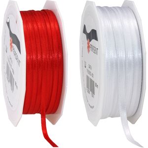 Cadeaulint/sierlint pakket - wit/rood - 3 mm x 50 meter - Hobby/decoratie/knutselen