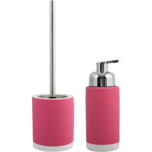 MSV Badkamer accessoires set - fuchsia roze - zeeppompje en wc/toilet-borstel