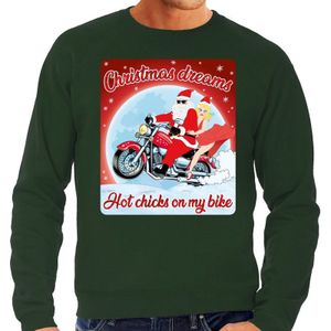 Foute Kersttrui / sweater - Christmas dreams hot chicks on my bike - motorliefhebber / motorrijder / motor fan groen voor heren - kerstkleding / kerst outfit
