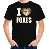 I love foxes t-shirt met dieren foto van een vos zwart voor kinderen - cadeau shirt vossen liefhebber - kinderkleding / kleding
