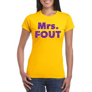 Geel Mrs Fout t-shirt met paarse glitters dames - Fout/themafeest/feest kleding