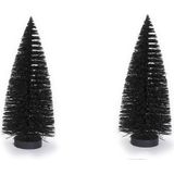 3x stuks decoratie kerstbomen/ mini kerstboompjes zwart 27 cm - Kerstdorp accessoires