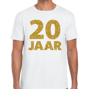 20 jaar goud glitter verjaardag t-shirt wit heren -  verjaardag / jubileum shirts