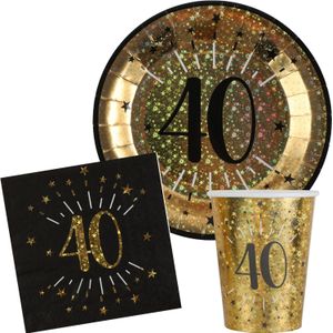 Verjaardag feest bekertjes/bordjes en servetten leeftijd - 30x - 40 jaar - goud