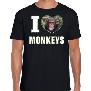 I love monkeys t-shirt met dieren foto van een Chimpansee aap zwart voor heren - cadeau shirt apen liefhebber