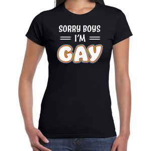 Bellatio Decorations Gay Pride t-shirt met tekst - dames - zwart - Sorry boys - LHBTI/LHBTIQ