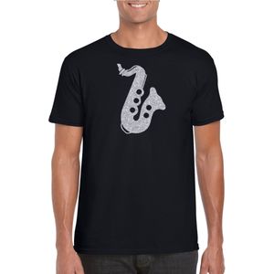 Zilveren saxofoon / muziek t-shirt / kleding - zwart - voor heren - muziek shirts / muziek liefhebber / saxofonisten / jazz / outfit