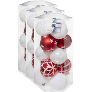 45x stuks kerstballen mix wit/rood glans/mat/glitter kunststof diameter 5 cm - Kerstboom versiering