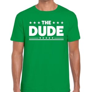 The Dude tekst t-shirt groen heren -  feest shirt The Dude voor heren