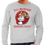 Foute Kersttrui / sweater -  bier drinkende Santa - niks HO HO HO doordrinken - grijs voor heren - kerstkleding / kerst outfit