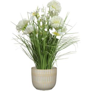Kunstbloemen boeket wit in pot lichtgrijs - keramiek - H40 cm