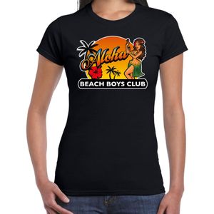 Hawaii feest t-shirt / shirt Aloha beach boys club voor dames - zwart - Hawaiiaanse party outfit / kleding/ verkleedkleding/ carnaval shirt