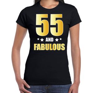 55 and fabulous verjaardag cadeau t-shirt / shirt - zwart - gouden en witte letters - dames - 55 jaar kado shirt / outfit
