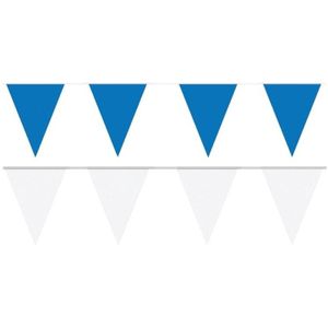 Witte/Blauwe feest punt vlaggetjes pakket - 80 meter - slingers / vlaggenlijn