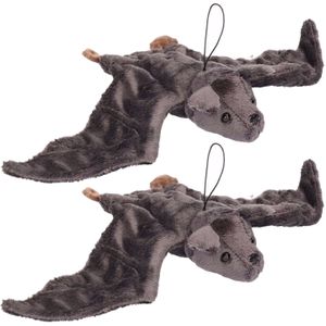 Set van 2x stuks pluche vliegende vleermuis knuffeldier grijs 36 cm - Halloween decoraties