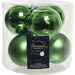 24x stuks kerstballen groen van glas 8 cm - mat en glans - Kerstversiering/boomversiering