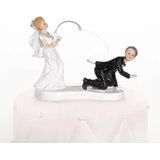 PartyDeco trouwfiguurtje/caketopper bruidspaar - met vishengel - Bruidstaart figuren - 13 cm
