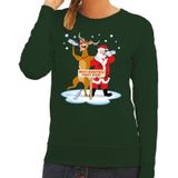 Foute kersttrui / sweater dronken kerstman en rendier Rudolf na kerstborrel/ feest groen voor dames - Kersttruien