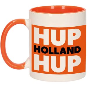 Hup Holland hup beker / mok oranje en wit - 300 ml - oranje supporter / fan