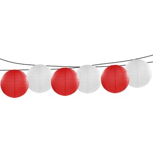 Feest/tuin versiering 6x stuks luxe bol-vorm lampionnen rood en wit dia 35 cm