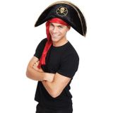 Carnaval verkleed hoed voor een Piraat - zwart - polyester - heren/dames - incl. piratenhaak