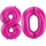 Cijfer ballonnen - Verjaardag versiering 80 jaar - 85 cm - roze