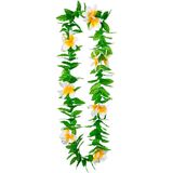 Carnaval verkleed set - Tropische Hawaii party - bucket hoed met bloemenslinger groen/wit - volwassenen