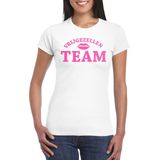 Bellatio Decorations Vrijgezellenfeest T-shirt dames - wit - roze glitter - bruiloft - groep/team