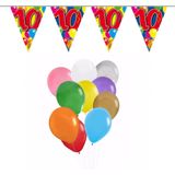 Folat - Verjaardag 10 jaar feest thema set 50x ballonnen en 2x leeftijd print vlaggenlijnen