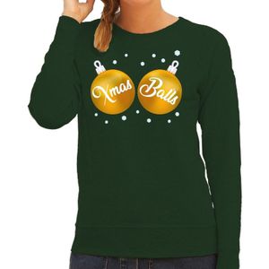Foute kersttrui / sweater groen met gouden Xmas Balls borsten voor dames - kerstkleding / christmas outfit