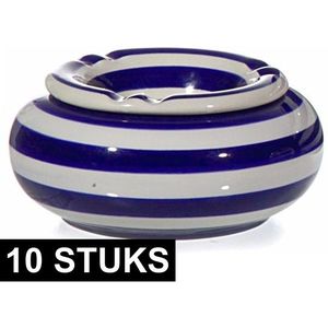 10x Blauw/witte terrasasbakken/stormasbakken 10 cm - Buiten asbakken - Tafelaccessoires - Tuin artikelen