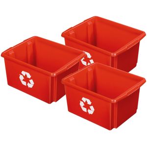 Sunware Opslagbox - 3 stuks - kunststof 32 liter rood 45 x 36 x 24 cm