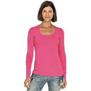 Bodyfit dames shirt lange mouwen/longsleeve fuchsia roze - Dameskleding basic shirts