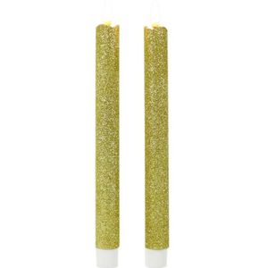 Kaarsen set van 8x stuks Led dinerkaarsen glitter goud 25,5 cm - Woondecoratie - Elektrische kaarsen