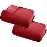 2x Stuks Fleece deken/fleeceplaid rood 125 x 150 cm polyester - Bankdeken - Fleece deken - Fleece plaid