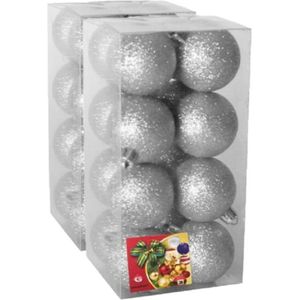 32x stuks kerstballen zilver glitters kunststof diameter 5 cm - Kerstboom versiering