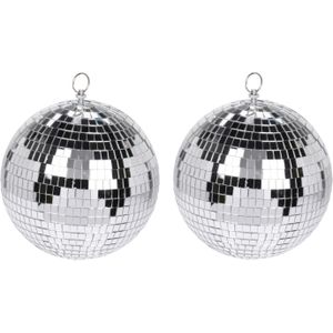 2x Grote zilveren disco kerstballen discoballen/discobollen glas/foam 12 cm - Discoballen kerstballen - kerstversiering