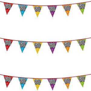 3x stuks vlaggenlijnen met glitters 60 jaar thema feestartikelen - Verjaardag versieringen - 8 meter - Plastic