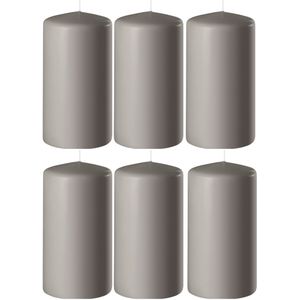 6x Zandgrijze cilinderkaarsen/stompkaarsen 6 x 12 cm 45 branduren - Geurloze kaarsen zandgrijs - Woondecoraties