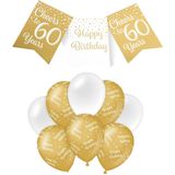 Paperdreams Luxe 60 jaar/Happy Birthday feestversiering set - Ballonnen &amp; vlaggenlijnen - wit/goud