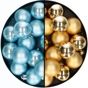 Kerstballen 32x st - mix goud/ijsblauw - 4 cm - kunststof - kerstversiering