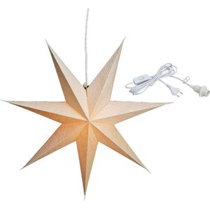 Kerstversiering creme witte papier decoratie kerststerren 60 cm inclusief witte lichtkabel