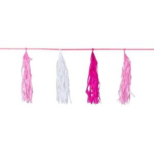 Kwast tassel feestslingers roze 3 meter - Meisjes geboren feestartikelen versieringen