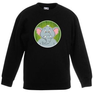 Kinder sweater zwart met vrolijke olifant print - olifanten trui - kinderkleding / kleding
