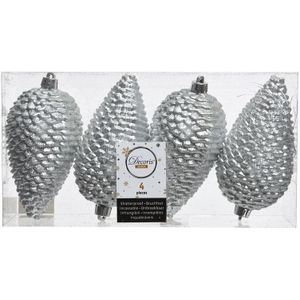 12x Zilveren dennenappels kerstballen 12 cm - Glitter - Onbreekbare plastic kerstballen - Kerstboomversiering zilver