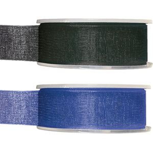 Organza sierlinten pakket - zwart/blauw - 2,5 cm x 20 meter - Hobby/decoratie/knutselen - 2x rollen - cadeau lintjes